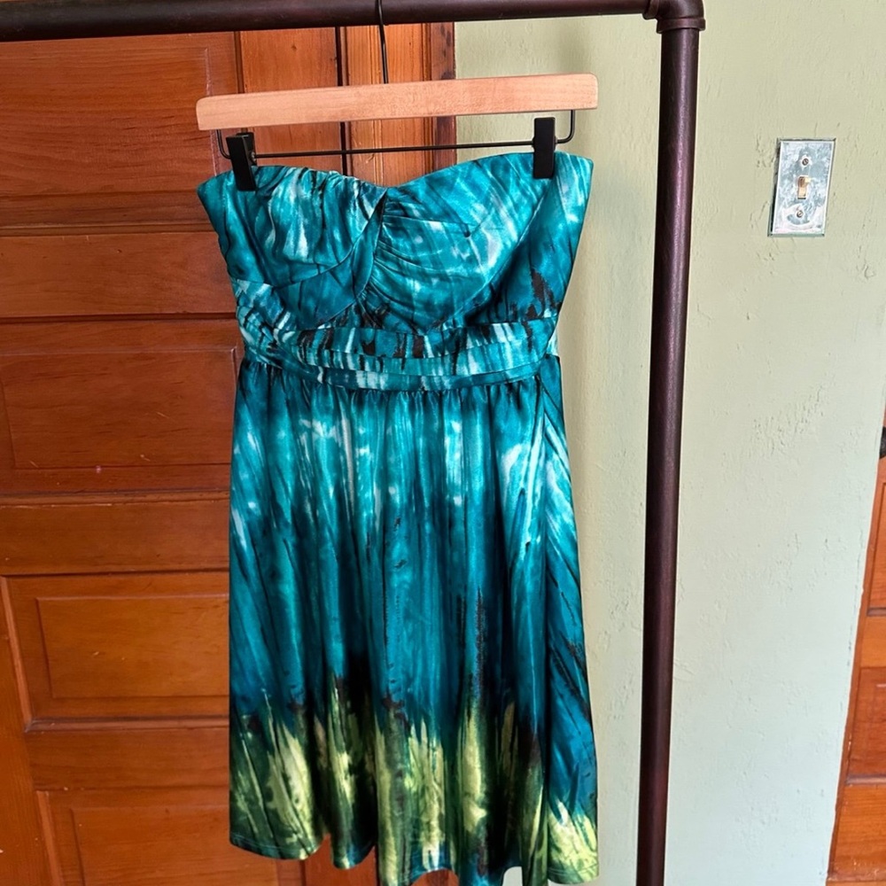 Teal and Green Y2K Strapless Dress (Trixxi)